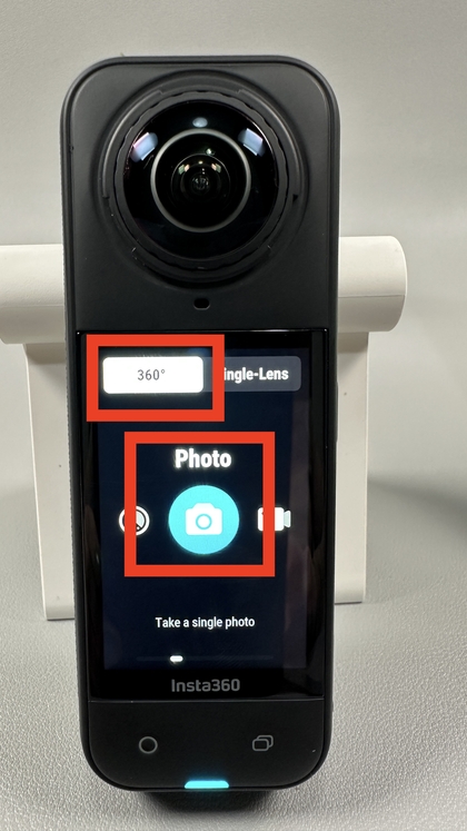 Sk&aelig;rmbillede af INSTA360 X5-sk&aelig;rmen, der viser indstillingerne for valg af tilstand