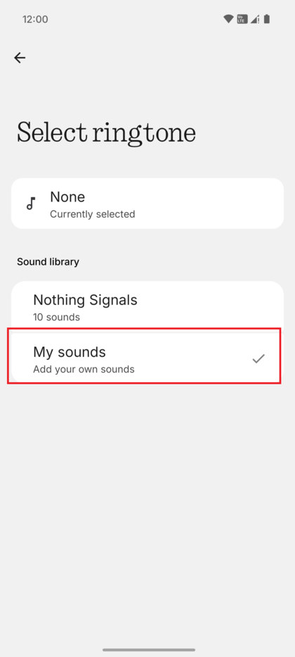 Список классических мелодий звонка с выбранной опцией 'My sounds' (Мои звуки).