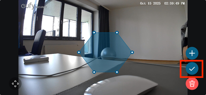 Check mark for confirming the activity zone