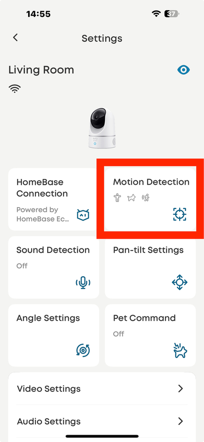 Motion Detection option in Eufy app settings