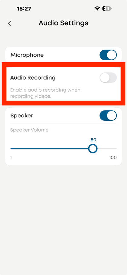 Interruttore di registrazione audio nell'app Eufy Security