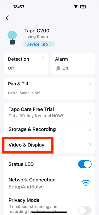 Sec&ccedil;&atilde;o V&iacute;deo e Ecr&atilde; na aplica&ccedil;&atilde;o Tapo