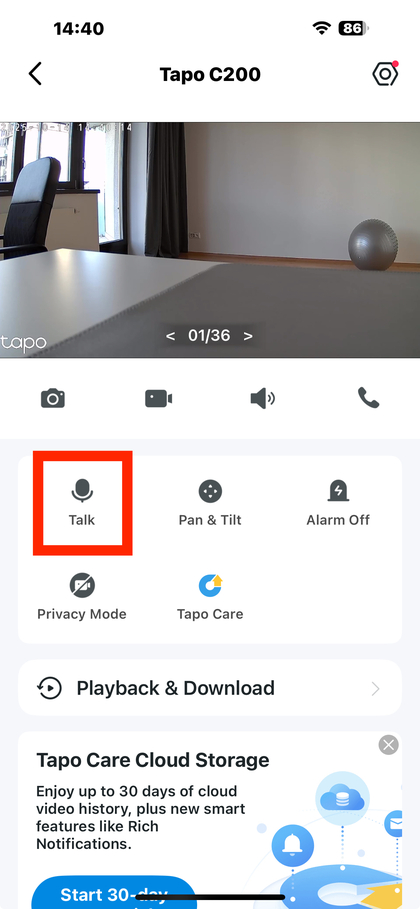 Mikrofonsymbol in der Tapo App-Oberfl&auml;che