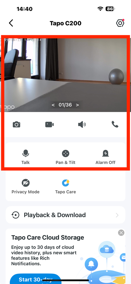 Anzeigen des Live-Video-Feeds in der Tapo App