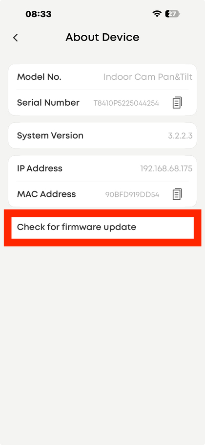 P&uuml;sivara uuenduste kontrollimine Eufy rakenduses
