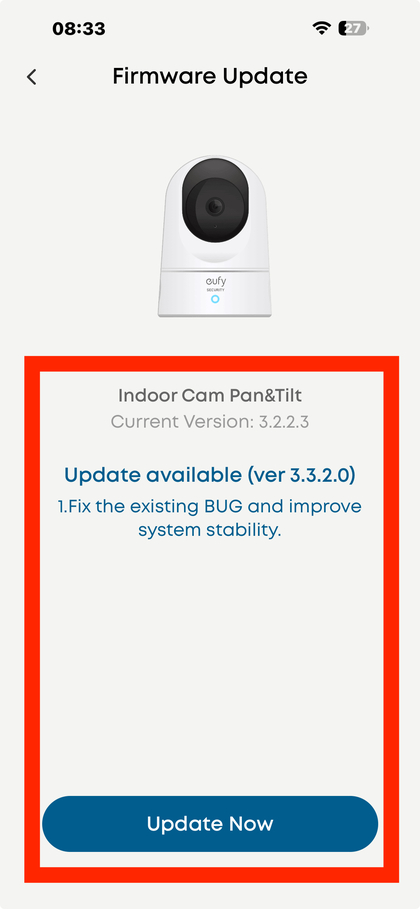 P&uuml;sivara uuenduste valik Eufy rakenduses