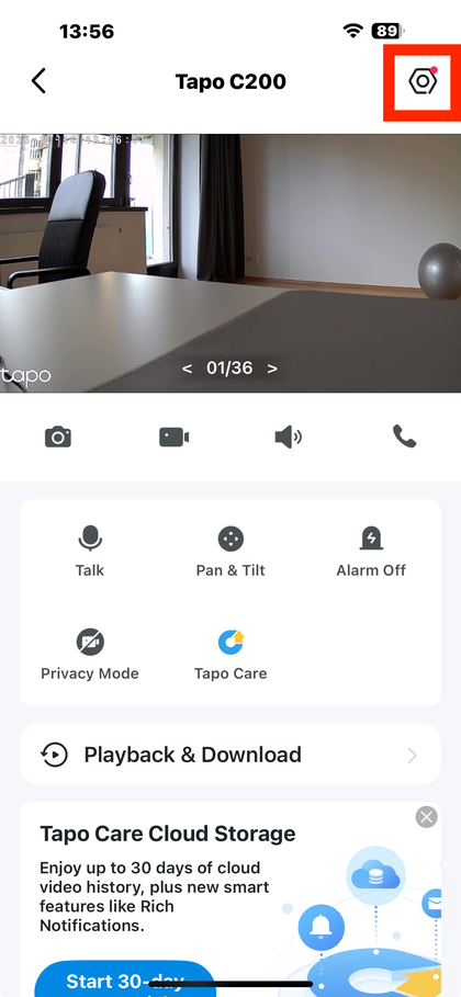 &Iacute;cone de engrenagem de configura&ccedil;&otilde;es na tela de visualiza&ccedil;&atilde;o da c&acirc;mera