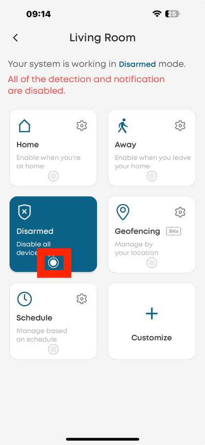 Ajustes del Modo Desarmado en la aplicaci&oacute;n Eufy