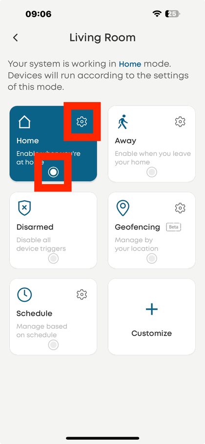 Ajustes del Modo Hogar en la aplicaci&oacute;n Eufy