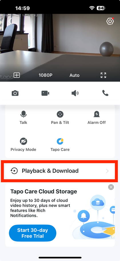 Wiedergabeoption in der Tapo App