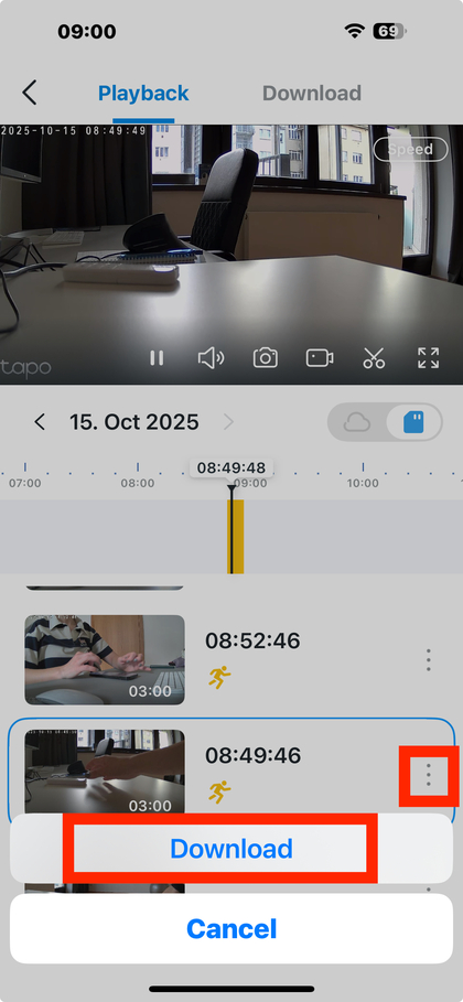 Einen Clip in der Tapo App speichern