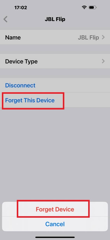 Chaguo la kusahau kifaa katika mipangilio ya Bluetooth