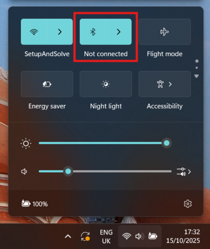 Pesquisando as configura&ccedil;&otilde;es de Bluetooth na barra de pesquisa do Windows