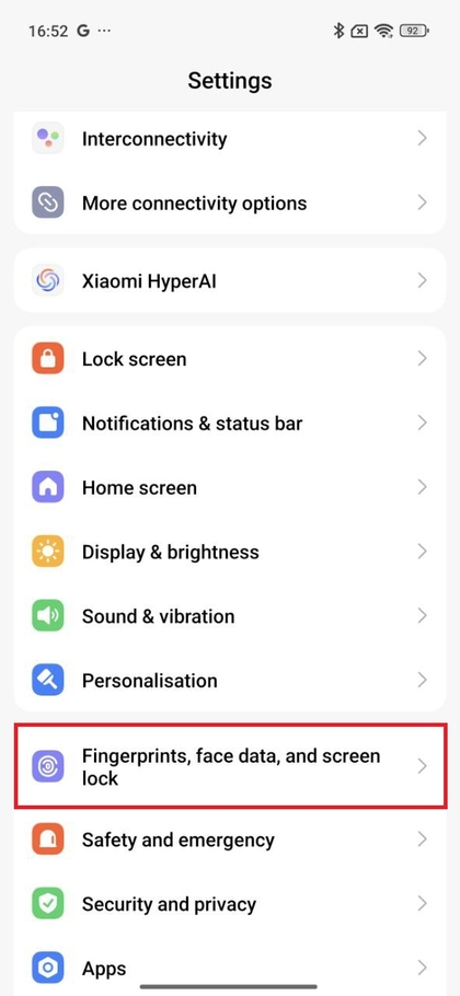 Navigacija do postavki sigurnosti na Xiaomi 15T