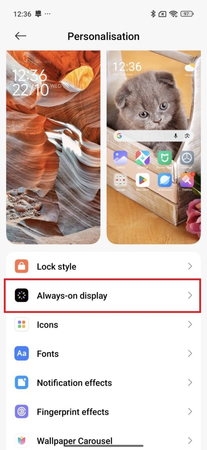 Section Affichage permanent (Always On Display) dans les param&egrave;tres du Xiaomi 15T Pro