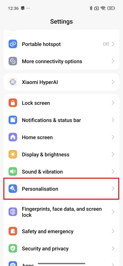 Menu Personnalisation dans les param&egrave;tres du Xiaomi 15T Pro