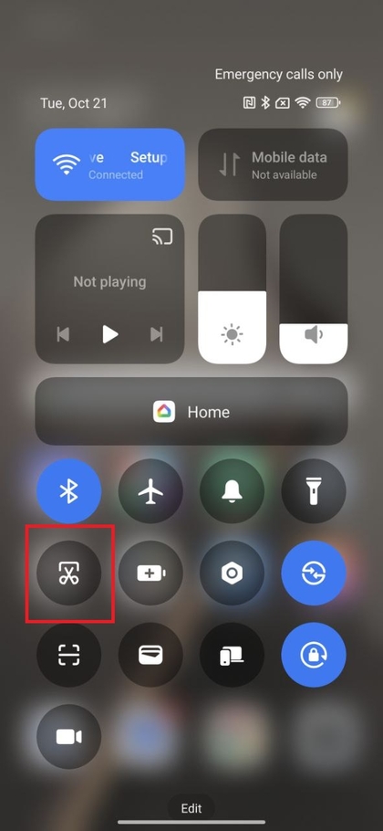 Schaarpictogram voor schermafbeelding in Snelle instellingen