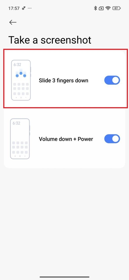 Drie-vinger-veegbeweging op Xiaomi 15T