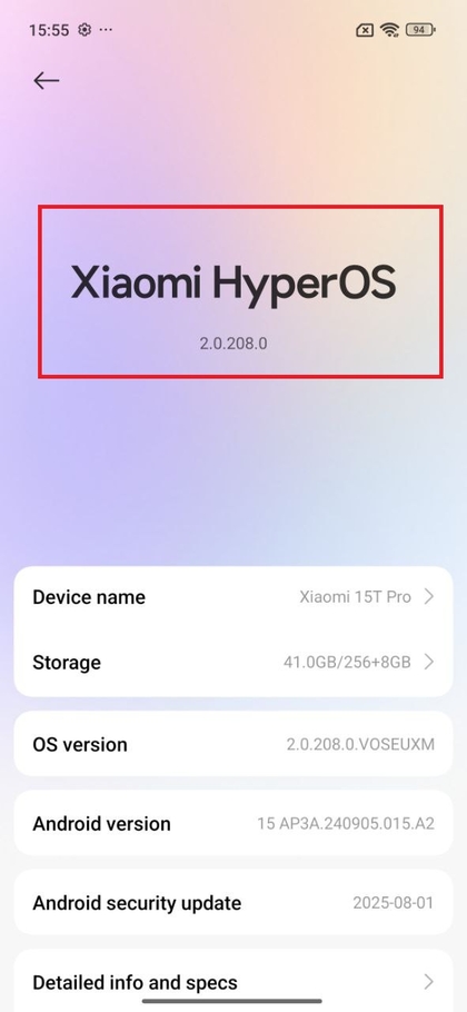 Den HyperOS-Abschnitt auf dem Xiaomi 15T Pro aufrufen