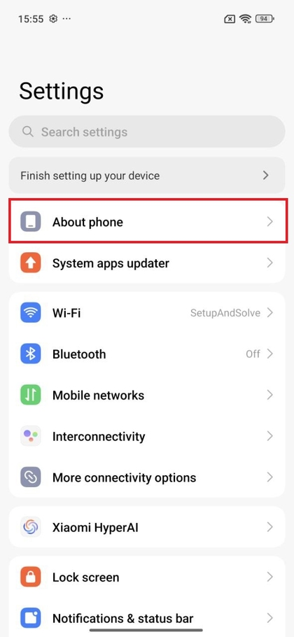 Zu '&Uuml;ber das Telefon' auf dem Xiaomi 15T Pro navigieren