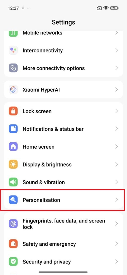 Selezionare il menu Personalizzazione su Xiaomi 15T Pro