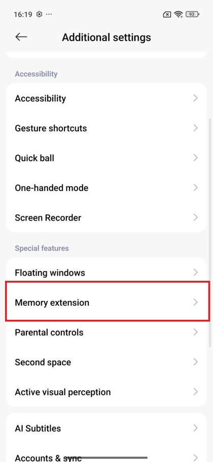 Prieiga prie atminties i&scaron;plėtimo nustatymų Xiaomi 15T Pro telefone