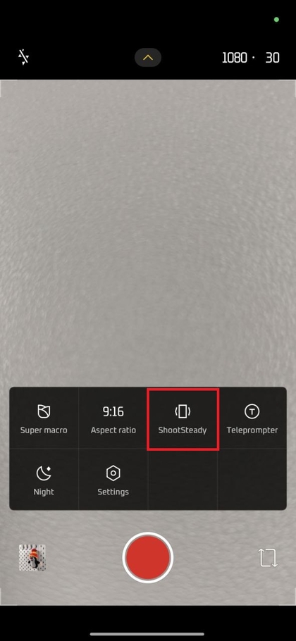 Shoot Steady attivato, evidenziato in giallo
