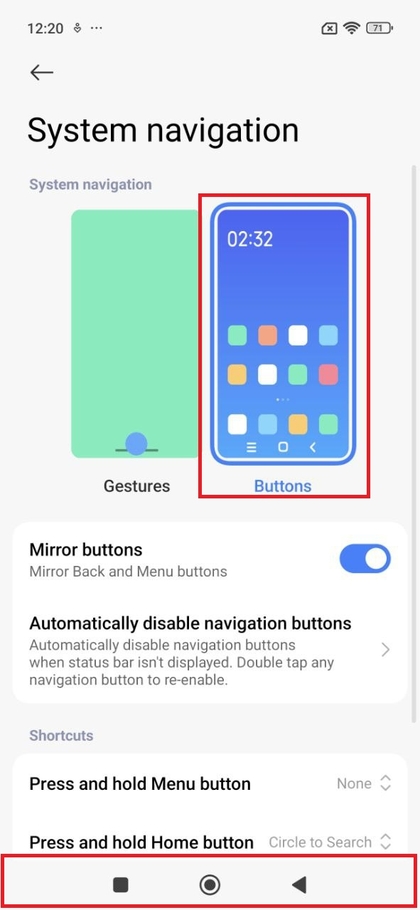 Navigazione tramite pulsanti selezionata in Navigazione del sistema