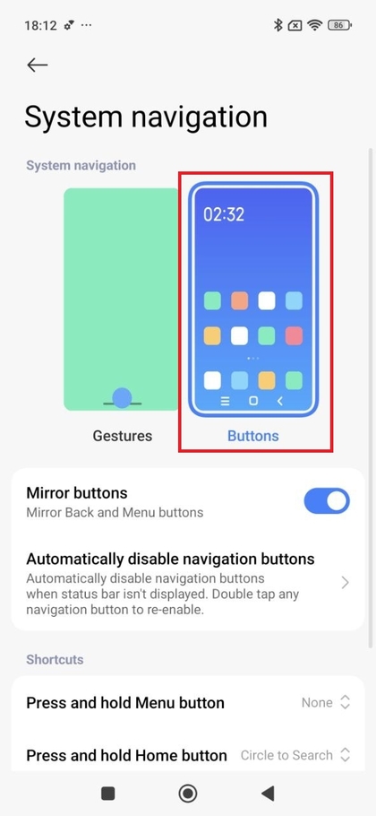 Pengaturan navigasi tombol