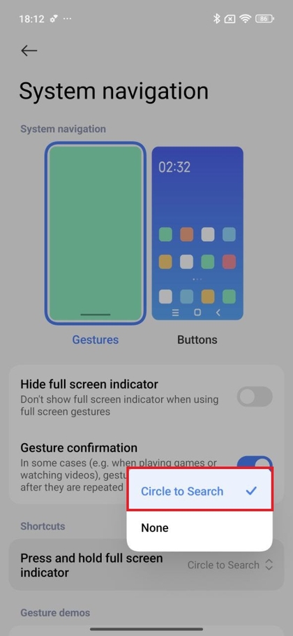 Aktifkan Circle to Search dengan gestur