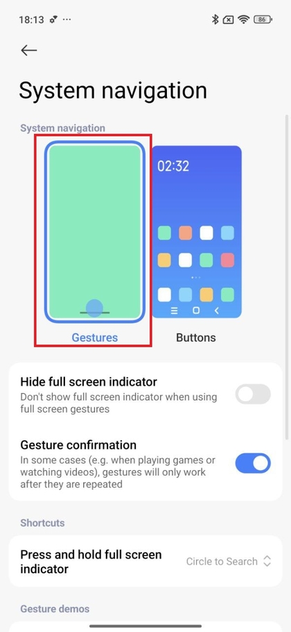 Pengaturan navigasi gestur
