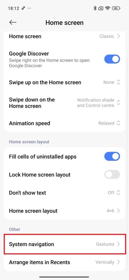 Buka pengaturan navigasi sistem