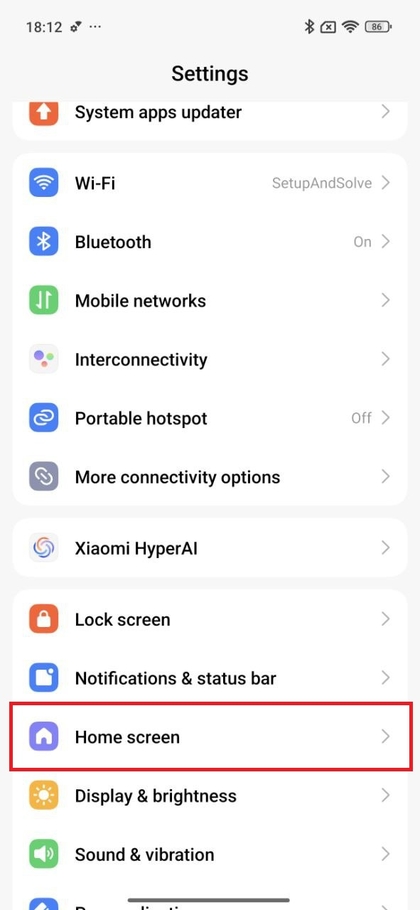 Pilih pengaturan layar utama