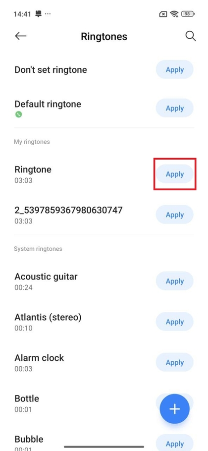 Aplicar toque selecionado