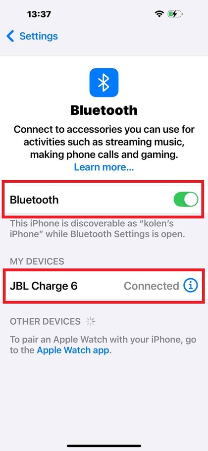 iPhone Bluetooth sozlamalari