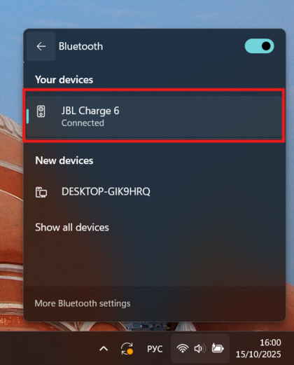 JBL Charge 6 connesso a Windows