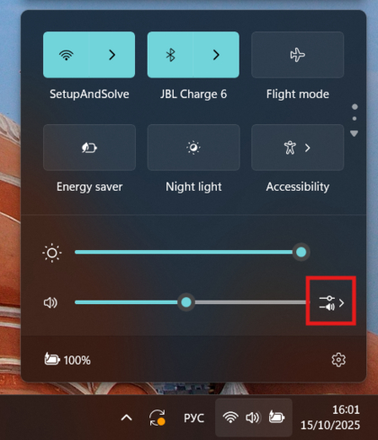 Selezione di JBL Charge 6 come output audio