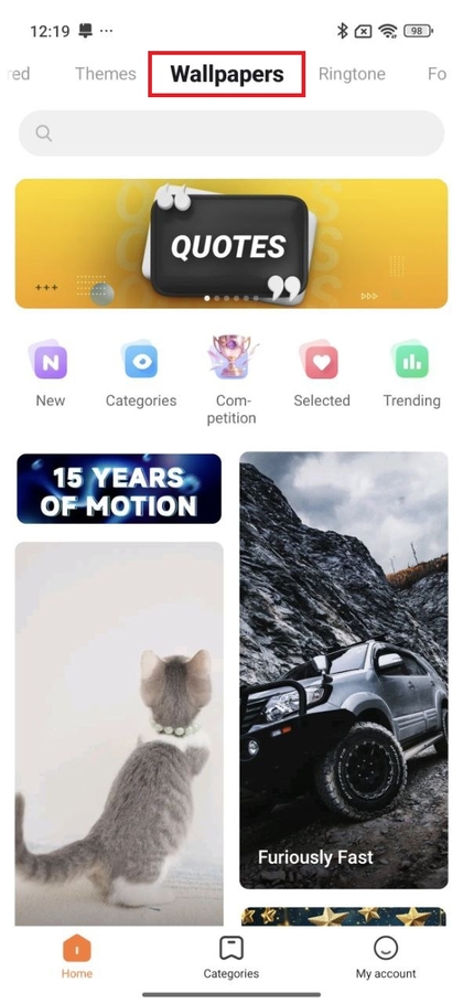 Browsing theme shop for wallpapers on Xiaomi 15T