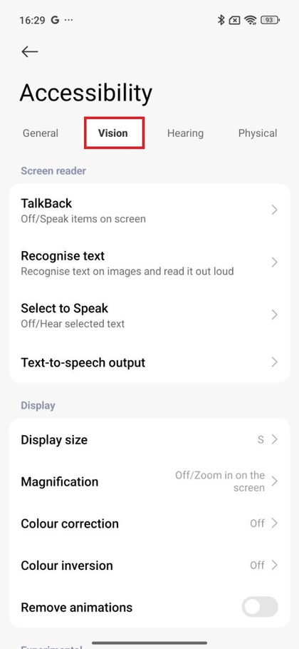 Configura&ccedil;&otilde;es de vis&atilde;o em Acessibilidade no Xiaomi 15T