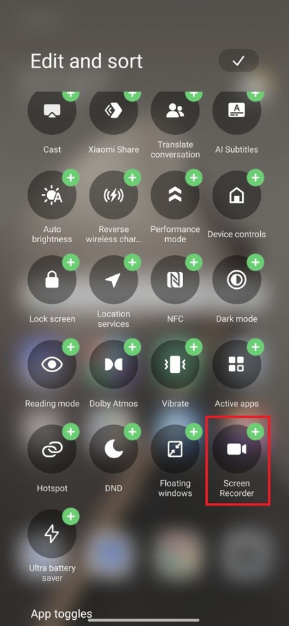 Aggiungi opzione Screen Recorder
