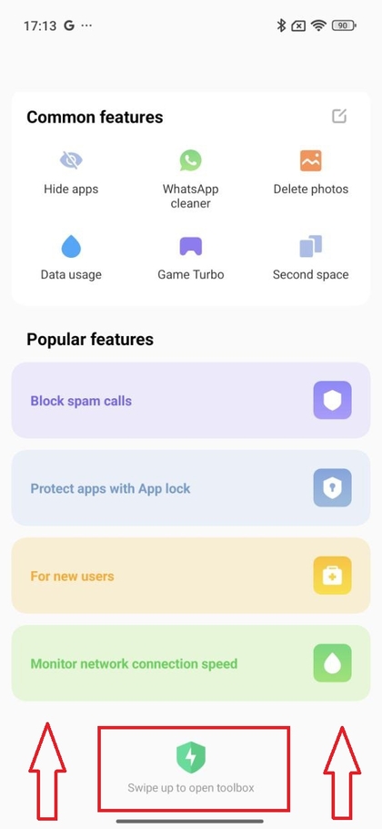 Orodjarna v aplikaciji Varnost Xiaomi
