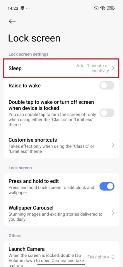 Pasirinkite skiltį Miego režimas