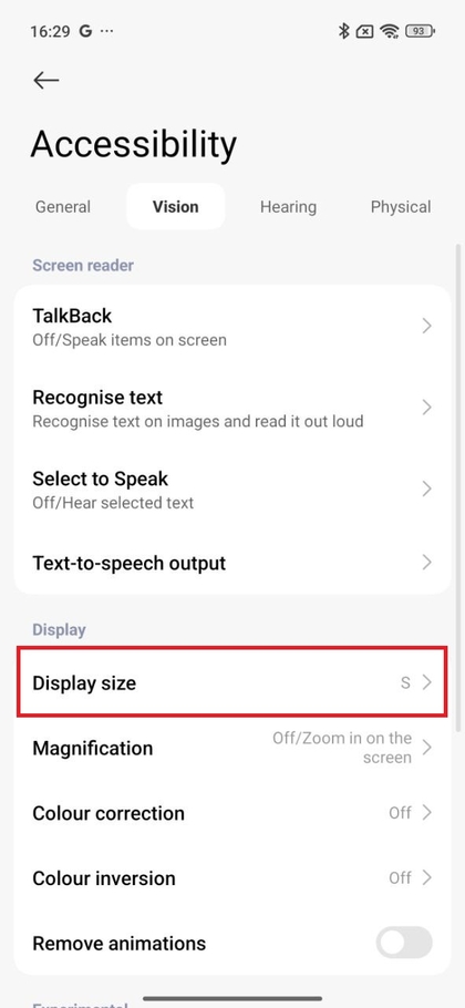Seleziona la dimensione del display