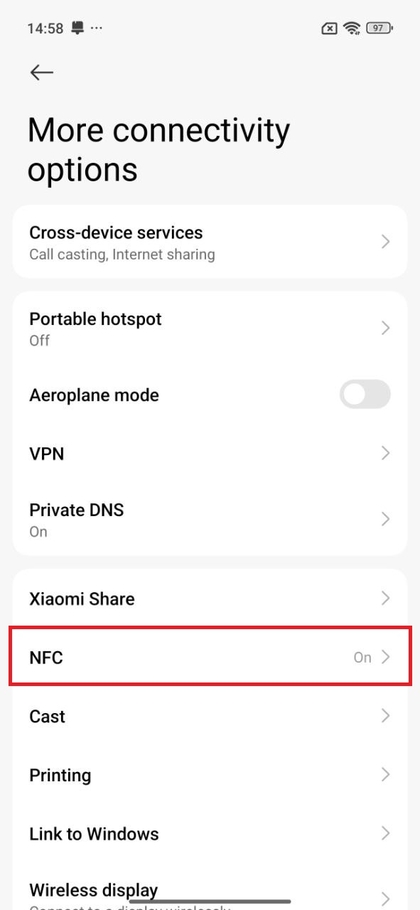 Xiaomi 15T Mais op&ccedil;&otilde;es de conectividade mostrando NFC