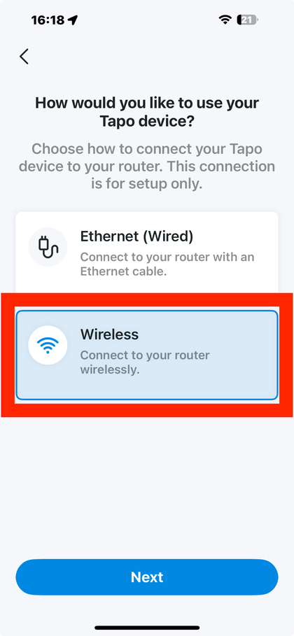 A selecionar a rede sem fios para Tapo C310