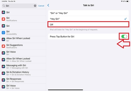 Nonaktifkan Siri dengan menekan tombol