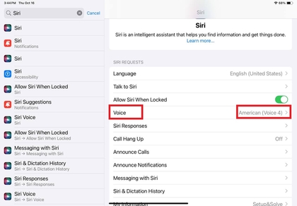Memilih suara Siri di iPad