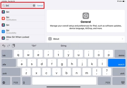 Pengaturan Siri & Pencarian di iPad