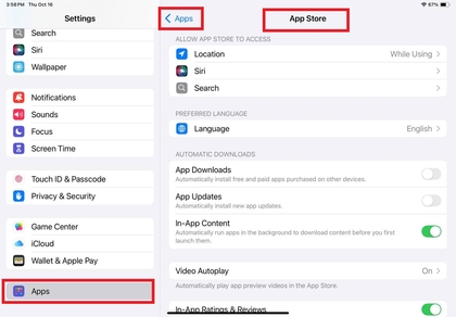 Bagian App Store di pengaturan iPad