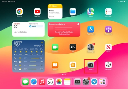 Приложение Camera отворено на iPad 10-то поколение